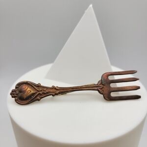 Antique Engraved Bronze Miniature Fork Brooch Pin Circa Early 20th Century